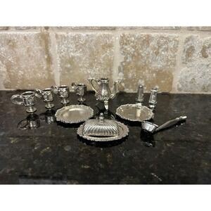 Imperial 1978 Dollhouse Miniature Serving Tableware Cast Metal 12 Pieces